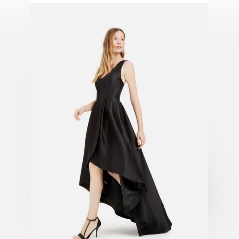 Calvin Klein Black Satin High-Low Evening Dress